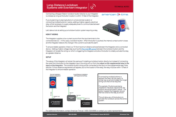 Installing Lockdown Buttons at Longer Distance from EverAlert Integrator